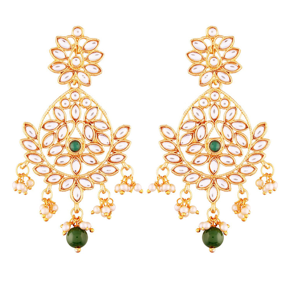 Etnico Traditional Gold Plated Chandbali Earrings Encased With Faux Kundans For Women/Girls (E2465G)