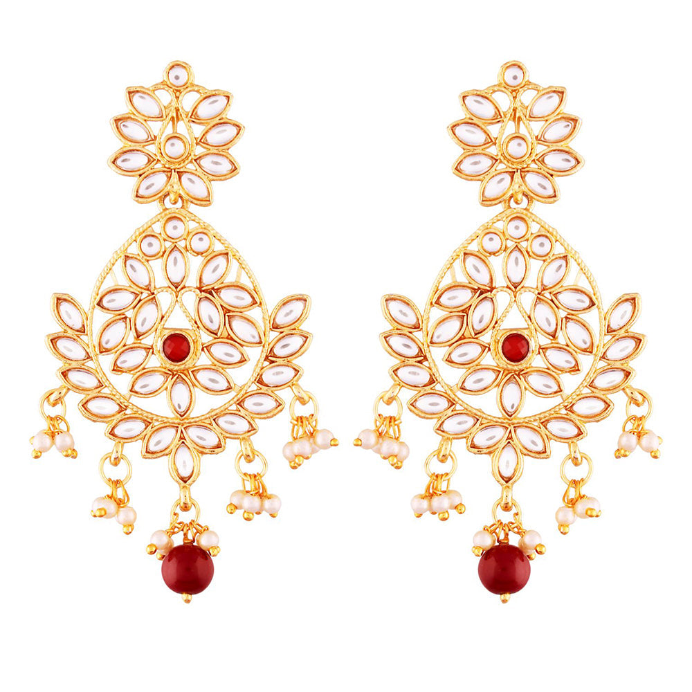 Etnico Traditional Gold Plated Chandbali Earrings Encased With Faux Kundans For Women/Girls (E2465M)