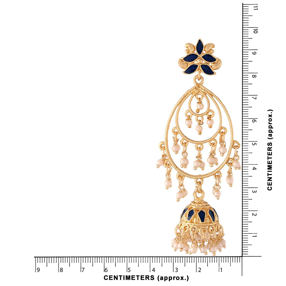 Etnico 18k Gold Plated Traditional Handcrafted Blue Meenakari Pearl Studded Dangler Jhumki Earrings for Women (E2471Bl)