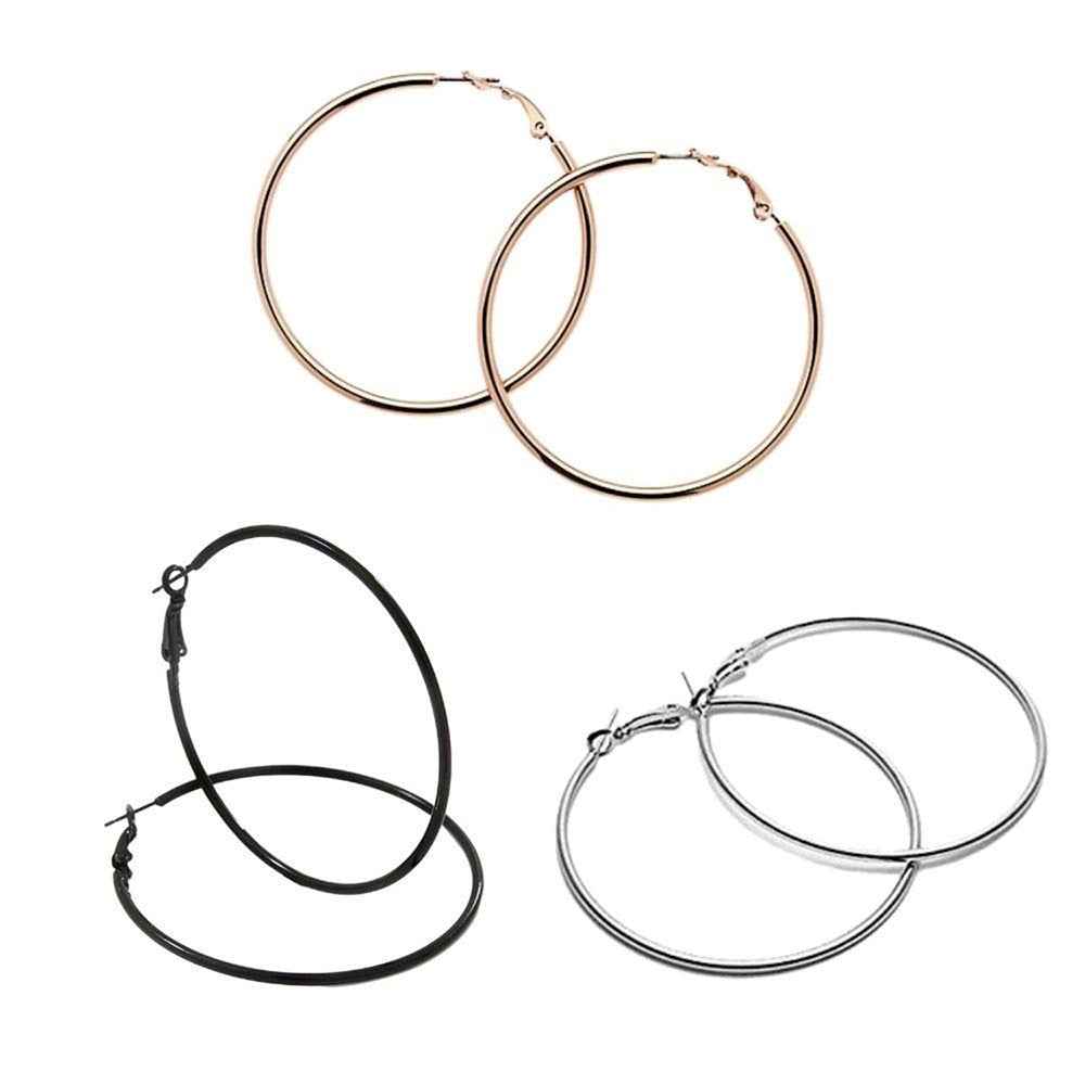 Etnico Combo (Pack of 3) Silver, Gold, Black Colour Big Hoop Bali Earrings For Girls And Women (E2645BSG)