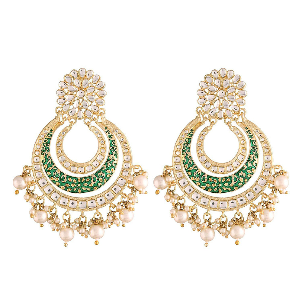 Etnico 18k Gold Plated Enamel/Meenakari Big Chandbali Earrings Glided With Kundan & Pearl for Women (E2860G)