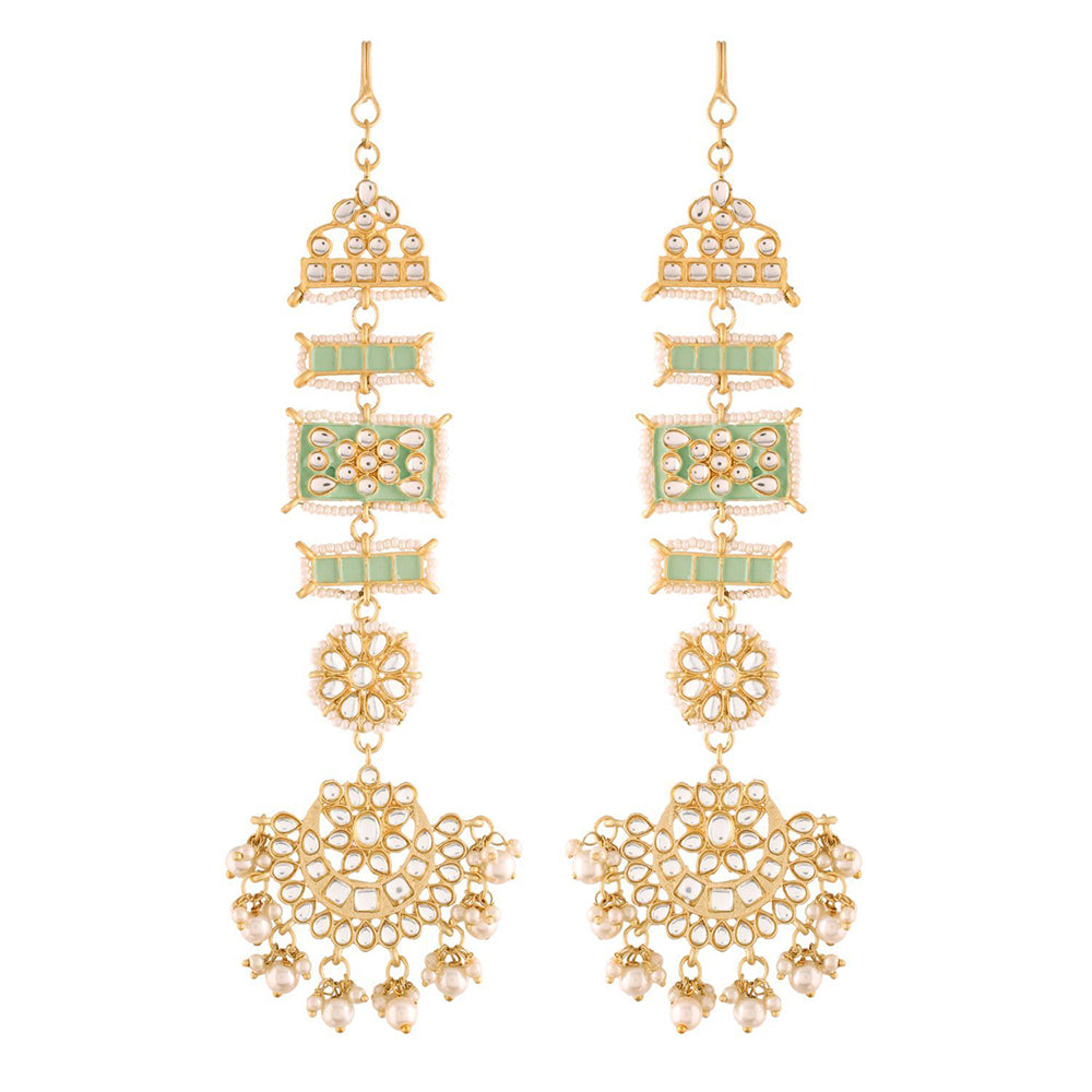 Etnico White 18K Gold Plated Zinc Alloy Matte Finish Kundan and Pearl Work Chandbali Earrings for Women (E2861Min)