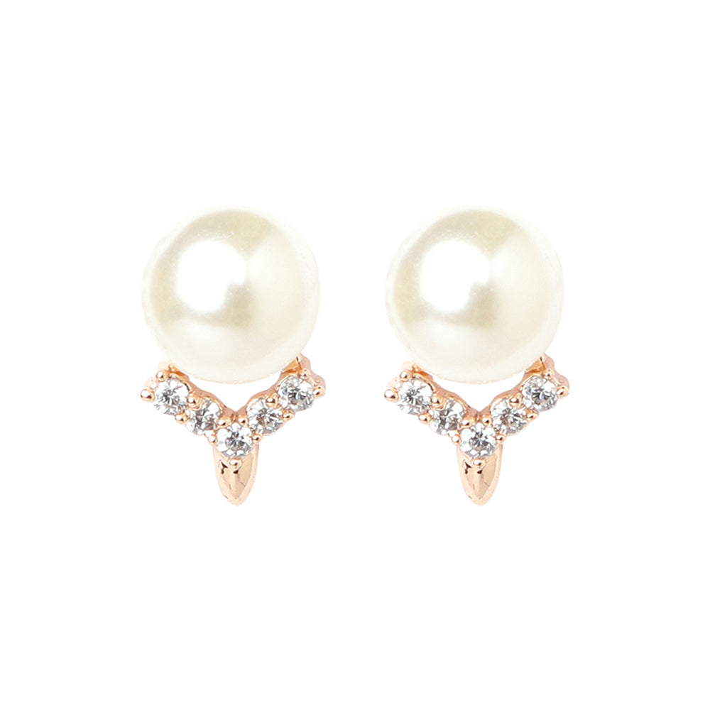 Etnico Valentine's Special Rose Gold -Plated & White Contemporary Studs Earrings for Women (E2973)