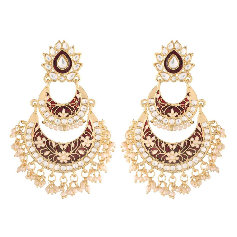 Etnico Women's Gold Plated Intricately Designed Traditional Meenakari Earrings Glided with Kundans & Pearls (E3003M)