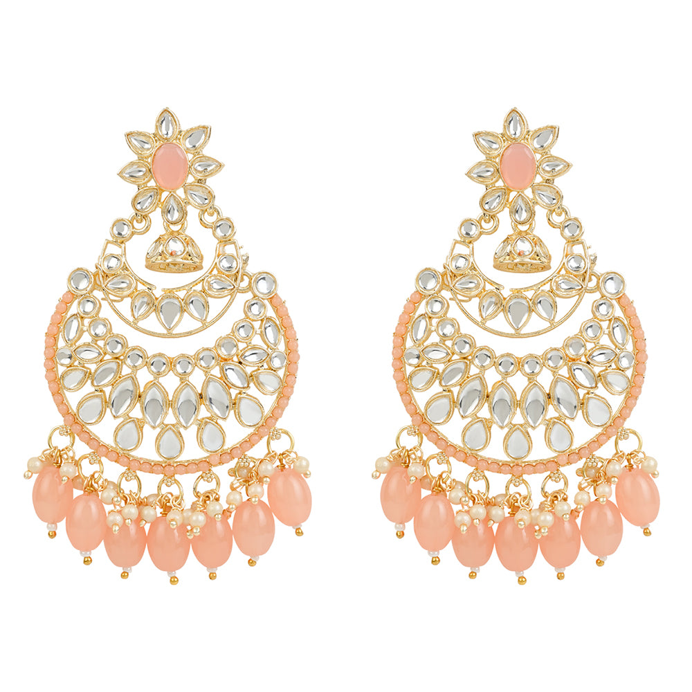 Etnico Gold Plated Traditional Handcrafted Pearl Kundan Beaded Chandbali Earrings for Women/Girls (E3028Pe)