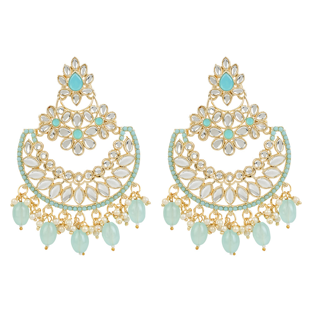 Etnico Gold Plated Traditional Handcrafted Pearl Kundan Beaded Chandbali Earrings for Women/Girls (E3030Sb)
