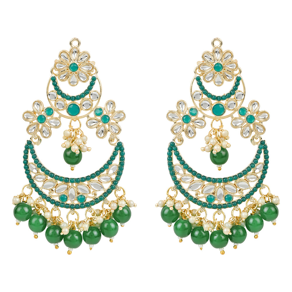 Etnico Gold Plated Traditional Handcrafted Pearl Kundan Beaded Chandbali Earrings for Women/Girls (E3031G)