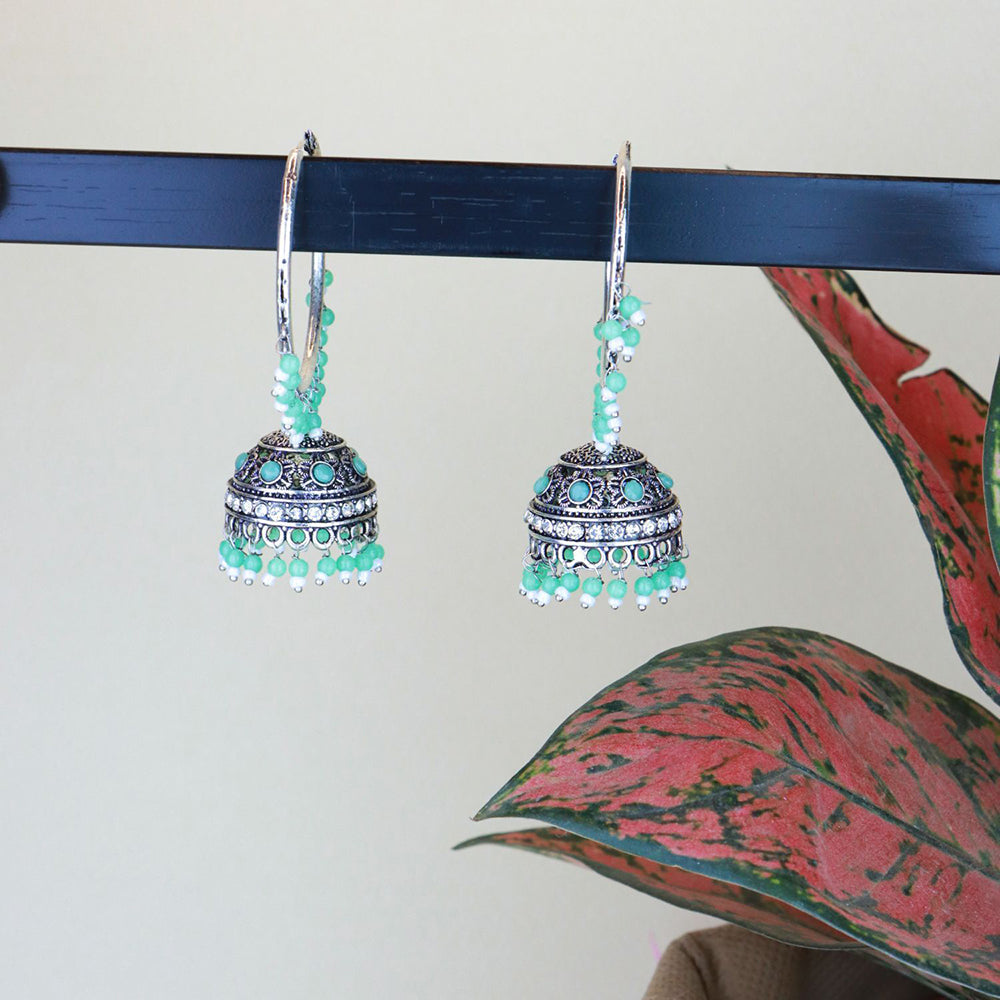 Etnico Silver Plated Traditional Handcrafted Mint Pearl Jhumki Earrings for Women/Girls(E3060ZMin)