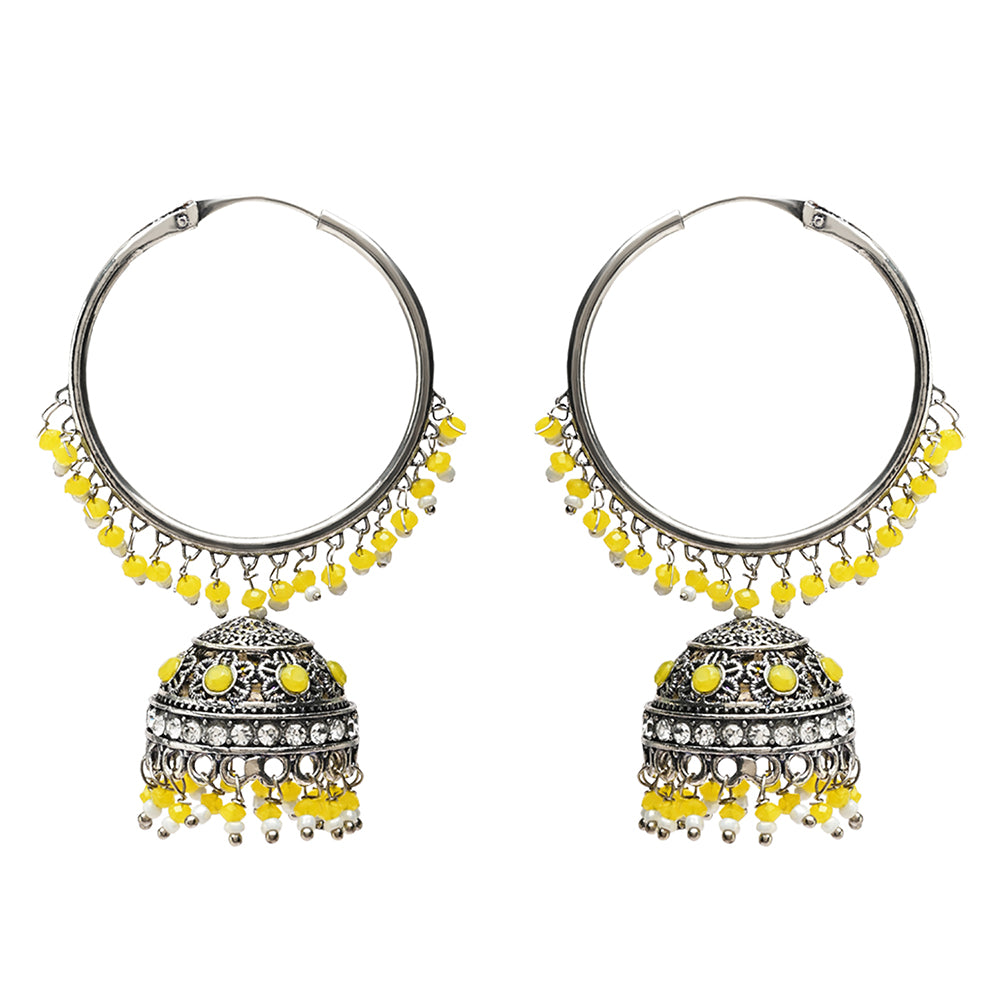 Etnico Silver Plated Traditional Handcrafted Yelllow Pearl Jhumki Earrings for Women/Girls(E3060ZY)