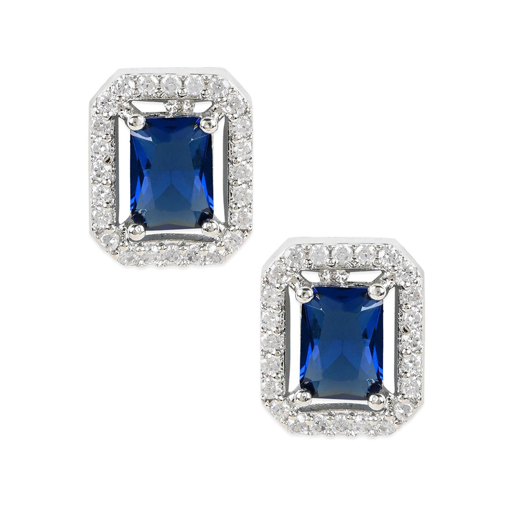 Etnico Valentine's Special Silver Plated Blue CZ & American Diamond Beautiful Studs Earrings for Women (E3066ZBl)
