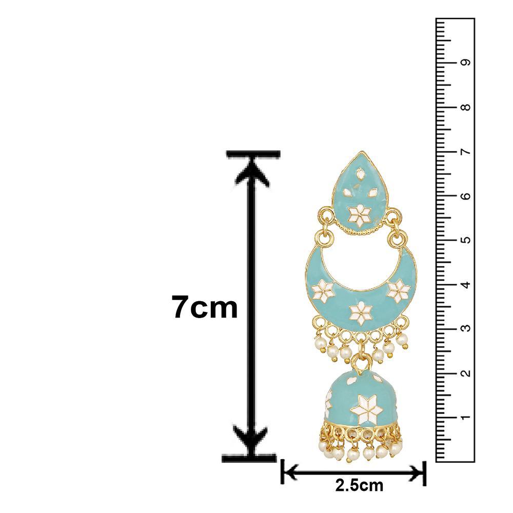 Mahi Traditional Ethnic Blue Meenakari work Dangler Chandbali Jhumki Earrings with Artificial Pearl for Women (ER1109728GLBlu)