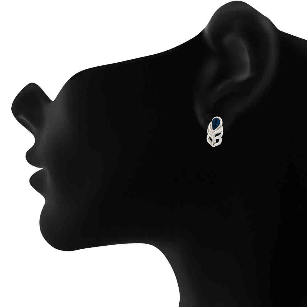 Mahi Swarovski Crystals Blue Peacock Feather Earrings