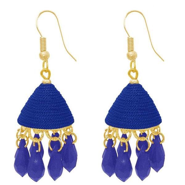 The99jewel Blue Pearl Drop Gold Plated Thread Jhumki - 1309014A