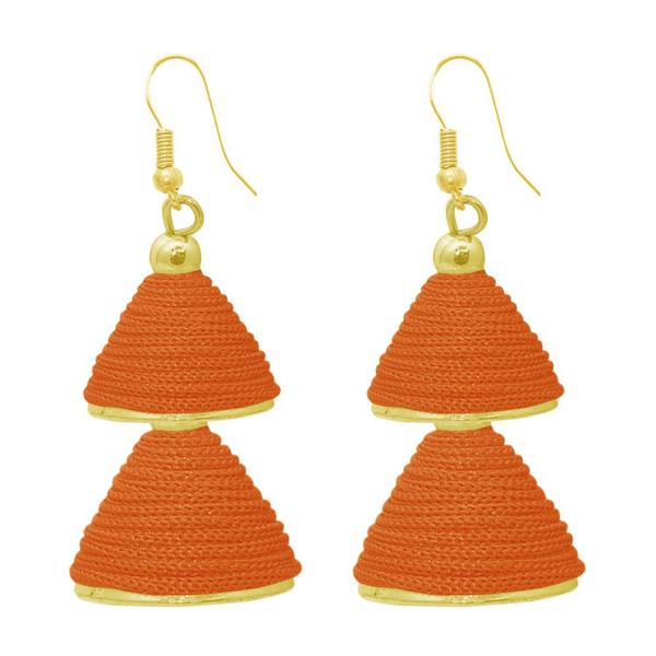 The99Jewel Orange Gold Plated Double Jhumki Thread Earring - 1309016G