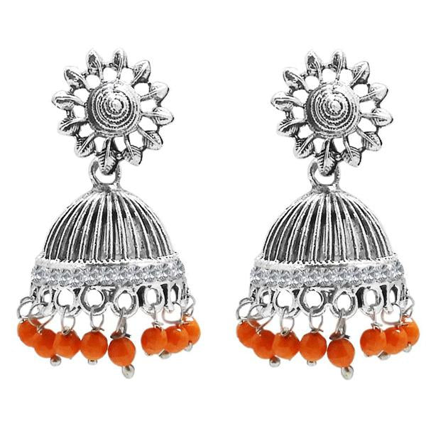 Jeweljunk Orange Beads Austrian Stone Afghani Jhumki Earrings - 1311019C