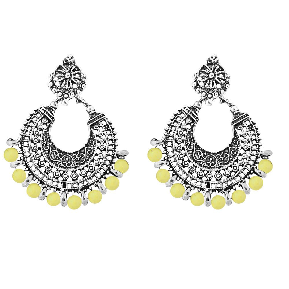 Tip Top Fashions Beads Rhodium Plated Afghani Earrings - 1311025K