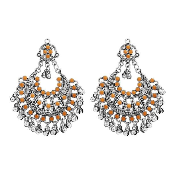 Jeweljunk Orange Pota Stone Rhodium Plated Afghani Earrings - 1311030I