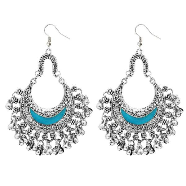 Jeweljunk Blue Meenakari Rhodium Plated Afghani Earrings - 1311033H