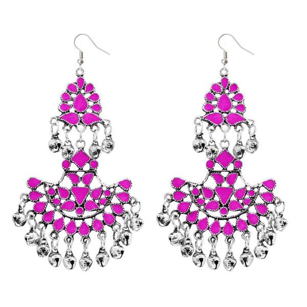 Jeweljunk Pink Meenakari Rhodium Plated Afghani Earrings - 1311039H