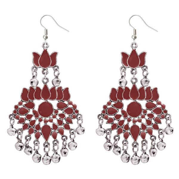 Jeweljunk Maroon Meenakari Afghani Earrings - 1311040A