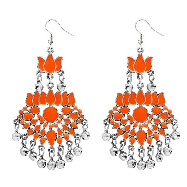 Jeweljunk Orange Meenakari Afghani Earrings - 1311040H