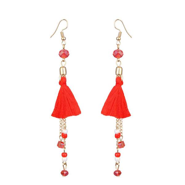 Jeweljunk Red Gold Plated Thread Earrings - 1310906C
