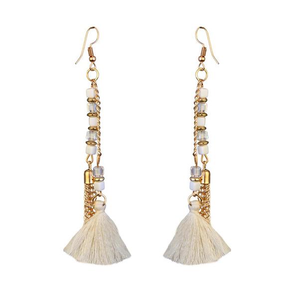 Jeweljunk Gold Plated White Thread Earrings - 1310907D