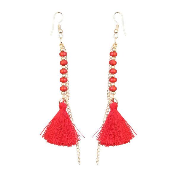 Jeweljunk Gold Plated Red Thread Earrings - 1310907E
