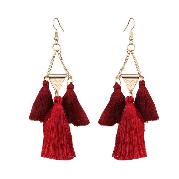 Jeweljunk Gold Plated Maroon Thread Earrings - 1310919A