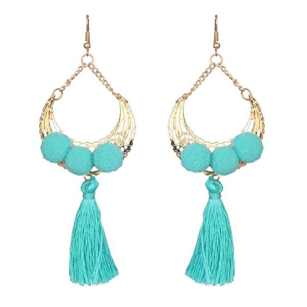 Jeweljunk Gold Plated Blue Thread Earrings - 1310925A