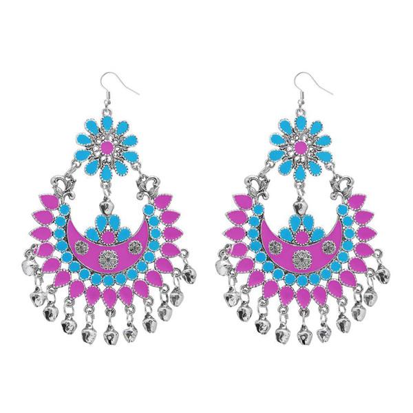 Jeweljunk Pink & Blue Meenakari Afghani Dangler Earrings - 1311054F
