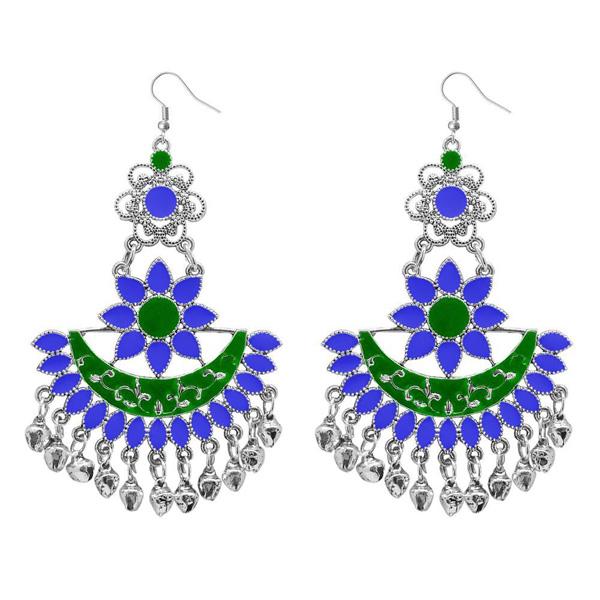 Jeweljunk Green & Blue Meenakari Afghani Earrings - 1311057E