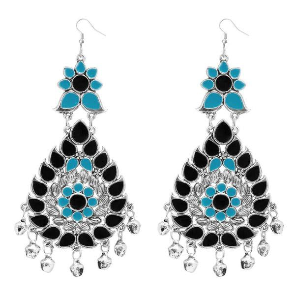 Jeweljunk Black & Blue Meenakari Afghani Earrings - 1311060D