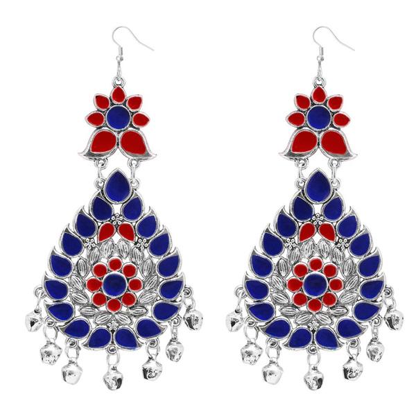 Tip Top Fashions Blue & Red Meenakari Afghani Dangler Earrings - 1311060G