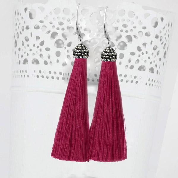 Jeweljunk Stone & Maroon Thread Earrings - 1310932I