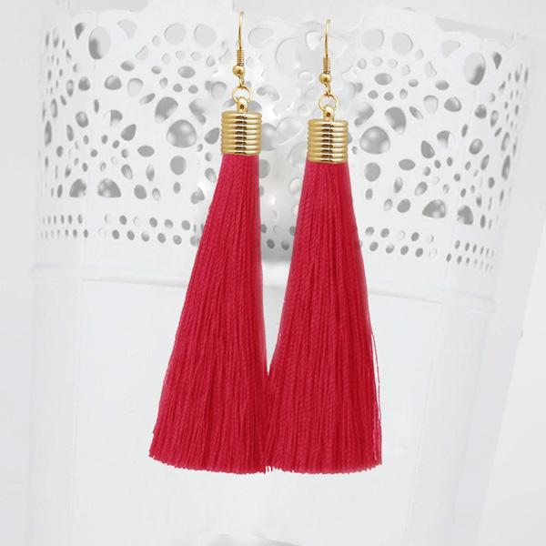 Jeweljunk Red Thread Gold Plated Tassel Earrings - 1310934D