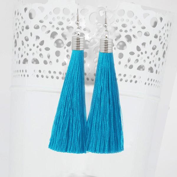 Jeweljunk Blue Thread Rhodium Plated Earrings - 1310935A