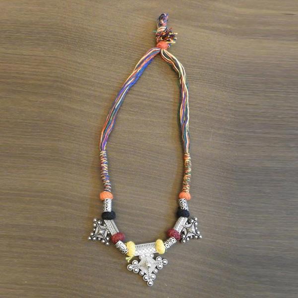 Jeweljunk Multicolour Thread Silver Plated Tribal Necklace - 1111507H