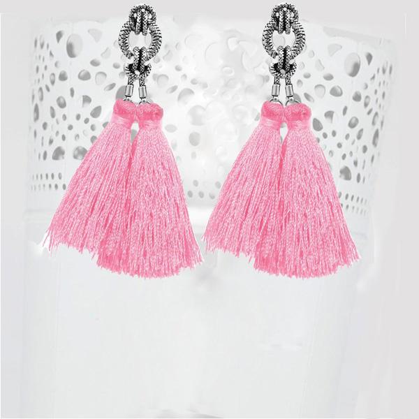 Jeweljunk Rhodium Plated Pink Thread Earrings - 1310930E