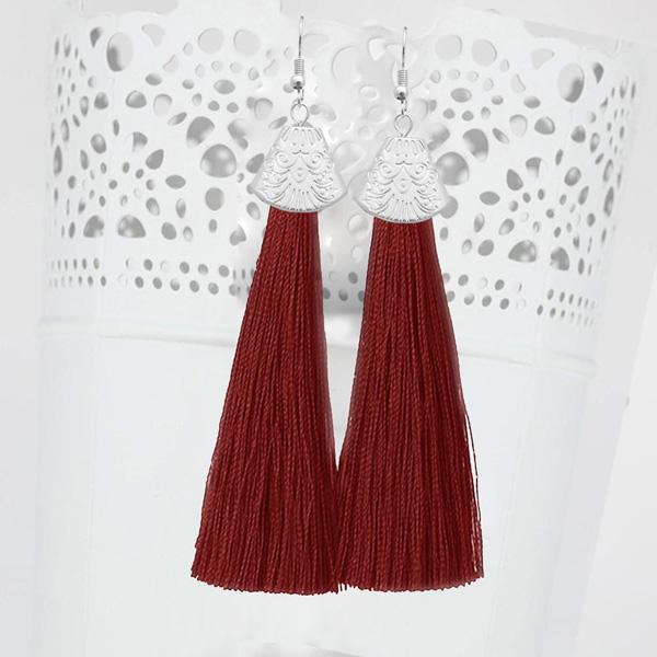 Jeweljunk Maroon Thread Earrings - 1310936D