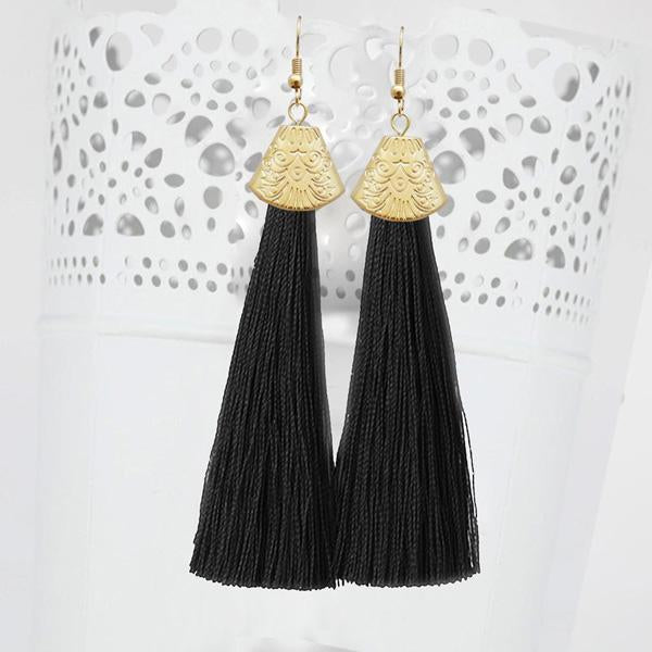 Jeweljunk Gold Plated Black Thread Tassel Earrings - 1310937F