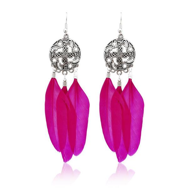Jeweljunk Rhodium Plated Pink Feather Earrings - 1310938E