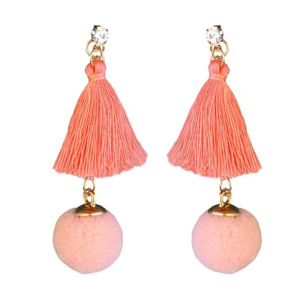 Jeweljunk Gold Plated Peach Thread Earrings - 1310905A