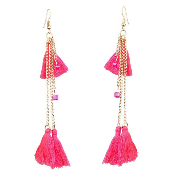 Jeweljunk Gold Plated Pink Thread Earrings - 1310909F