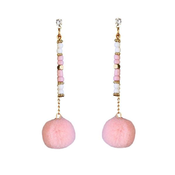 Jeweljunk Gold Plated Pink Pompom Thread Earrings - 1310912A