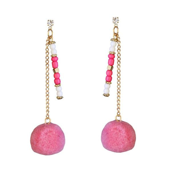 Jeweljunk Gold Plated Pink Pompom Thread Earrings - 1310912E