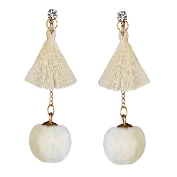 Jeweljunk Gold Plated White Thread Earrings - 1310917A