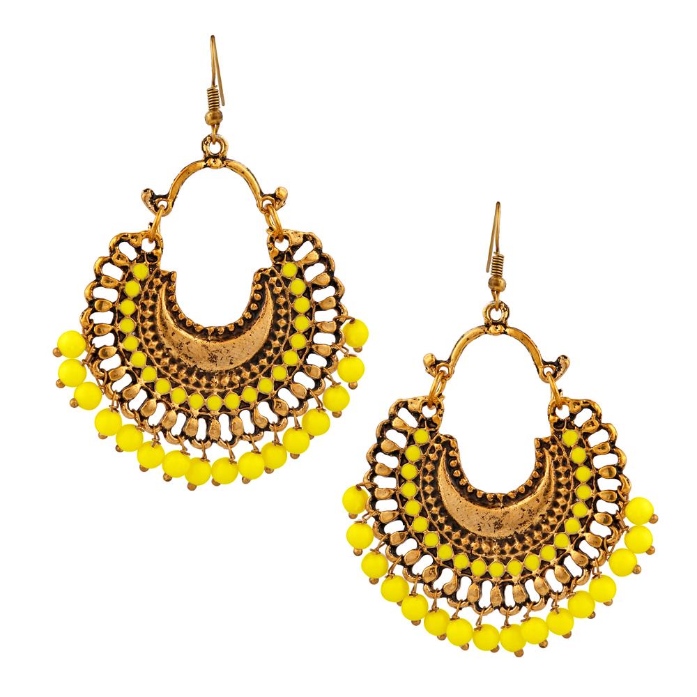 Jeweljunk Gold Plated Yellow Beads Afghani Dangler Earrings - 1311001N