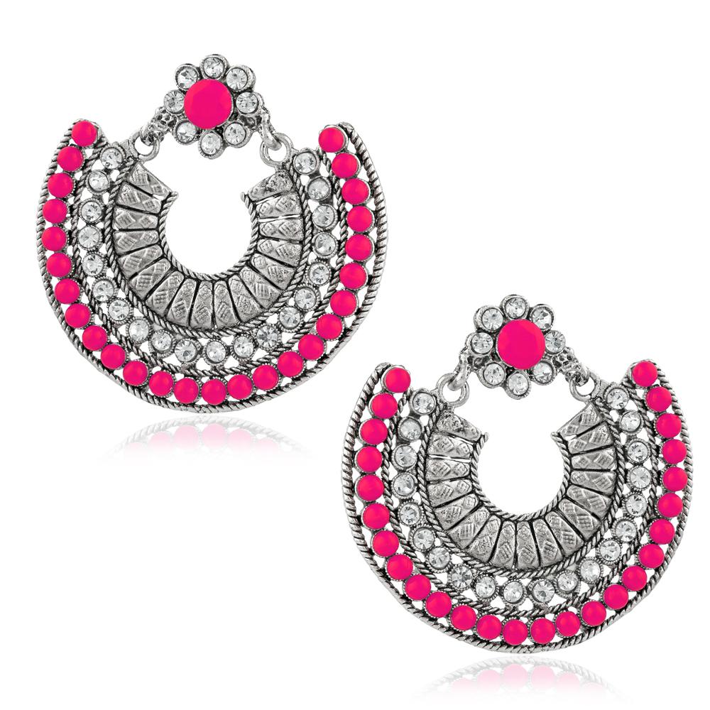 Jeweljunk Silver Plated Pink Beads Chandbali Earrings - 1311024C