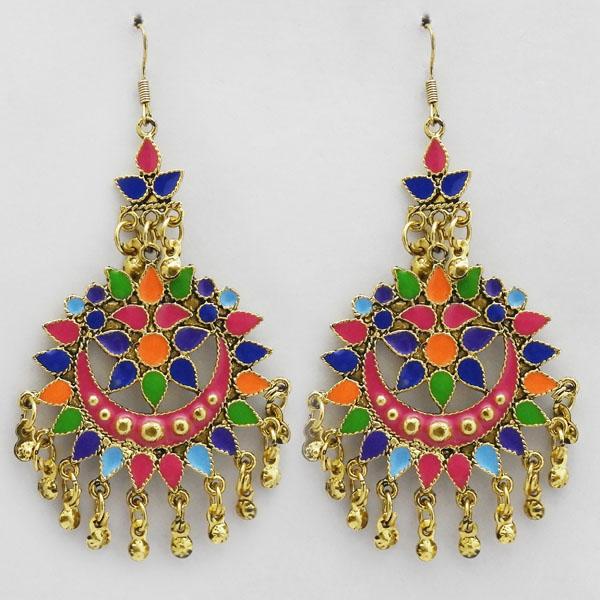 Jeweljunk Multi Meenakari Gold Plated Afghani Earrings - 1311066N